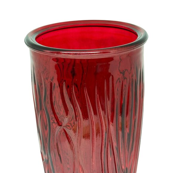 VTG Ruby Red Art Patterned Glass Vase 9.5" Bark Textured MCM Home Accent Decor - Picture 2 of 7